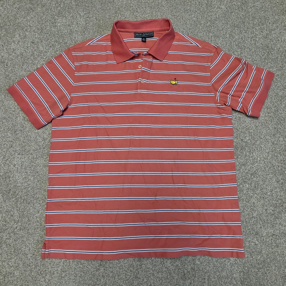 Masters Collection Mens XL Salmon Pink Striped Pima Cotton Golf Polo Shirt